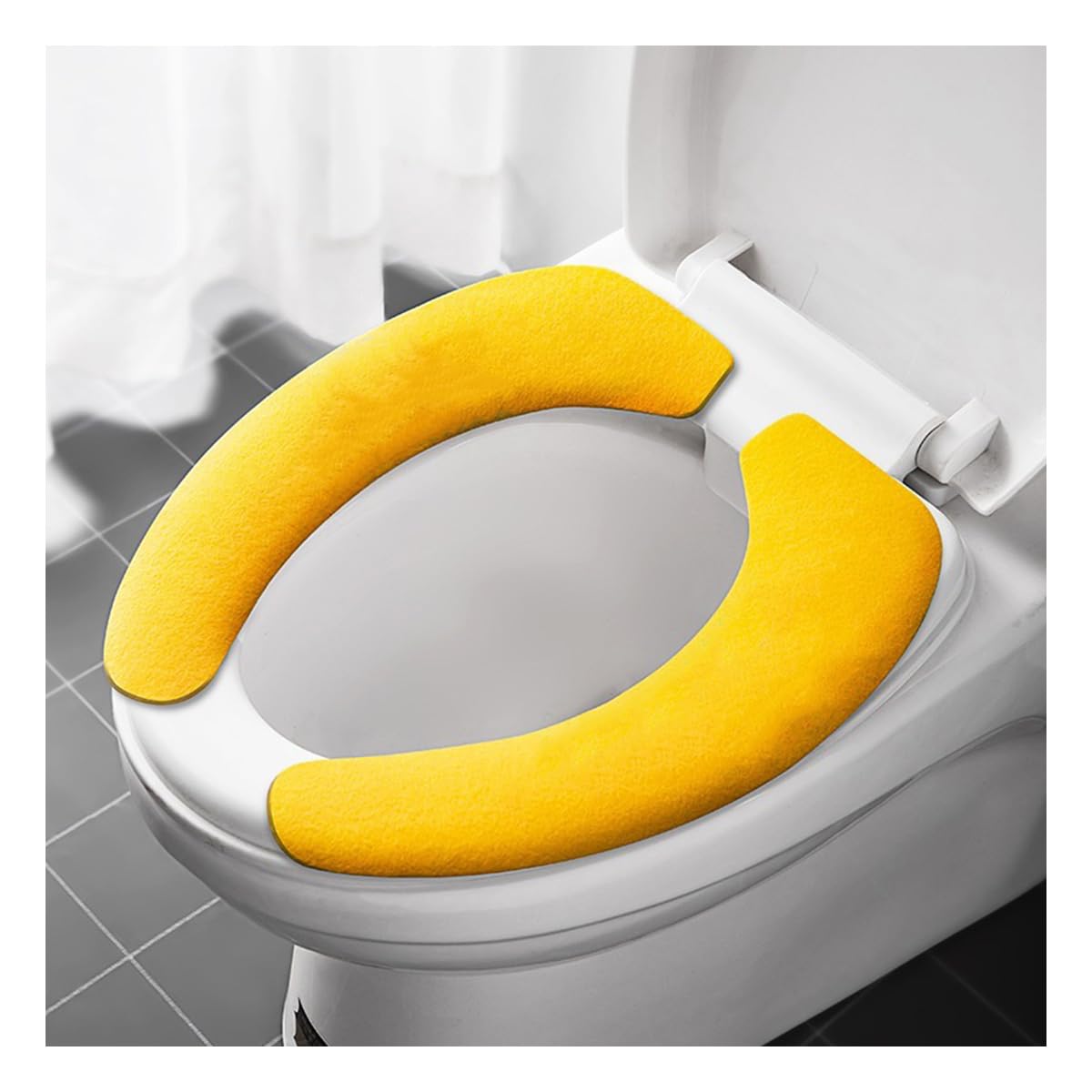 Cozylkx Self Adhesive Toilet Seat Cover Universal Sticky Bathroom Toilet Seat Pad Warmer Seat Lid Cover Cushion, Washable & Reusable (Yellow,14x41cm)