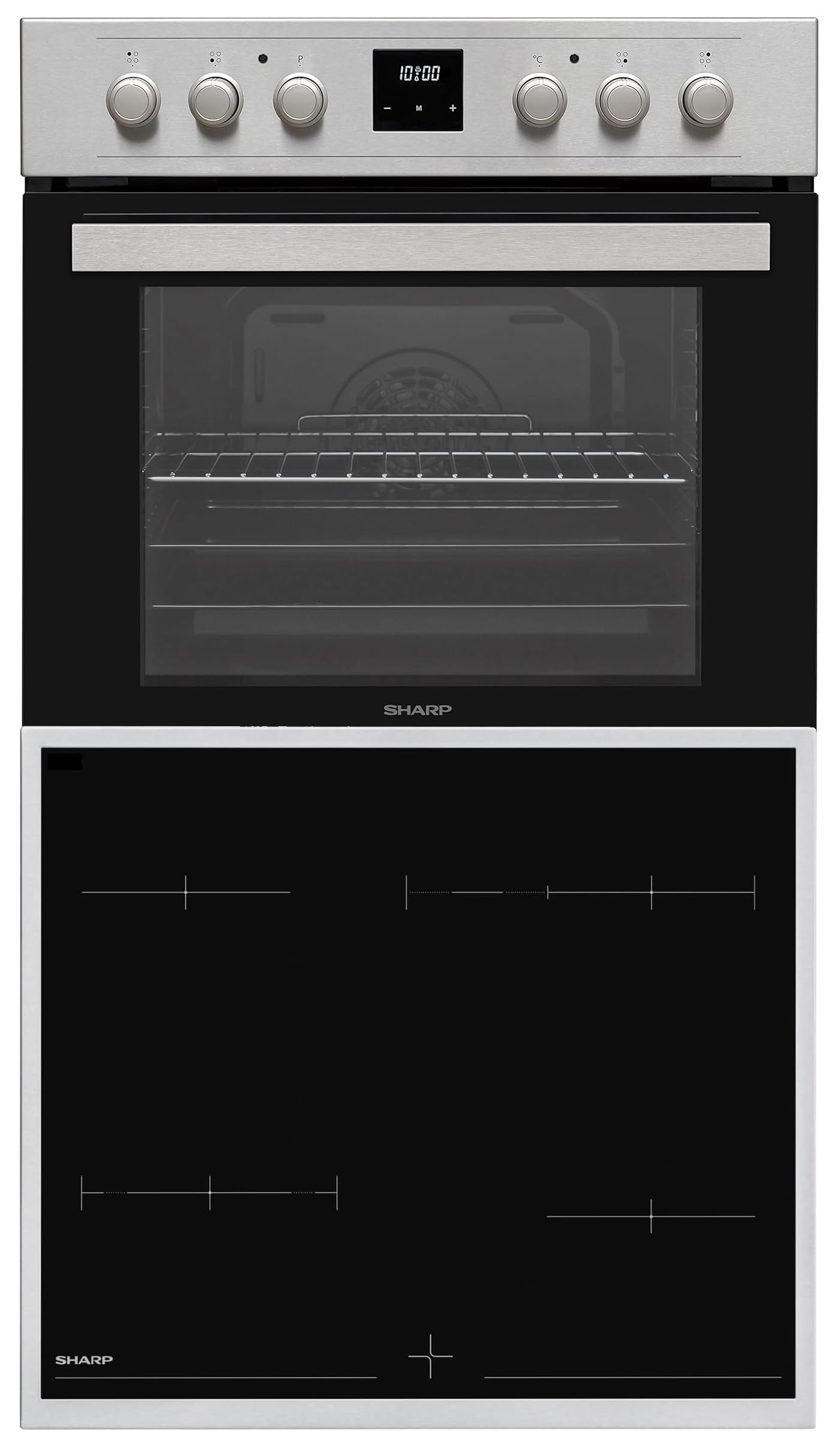 Sharp Einbauherd Set Backofen Heißluft Umluft Pizzastufe Grill Teleskopauszug versenkbare Knebel mit SCHOTT CERAN® Glaskeramik Kochfeld autark