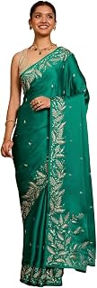 Taneira Women Green Viscose Satin Embroidered Saree with Unstitched Blouse Piece (SAPP07AC5305-Green) Price In India