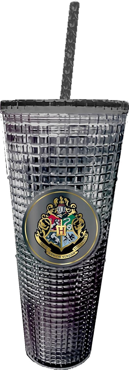 Spoontiques Harry Potter Diamond Tumbler, 20oz - Textured Cup w/Staw, Double Wall Insulated, BPA Free - Hogwarts