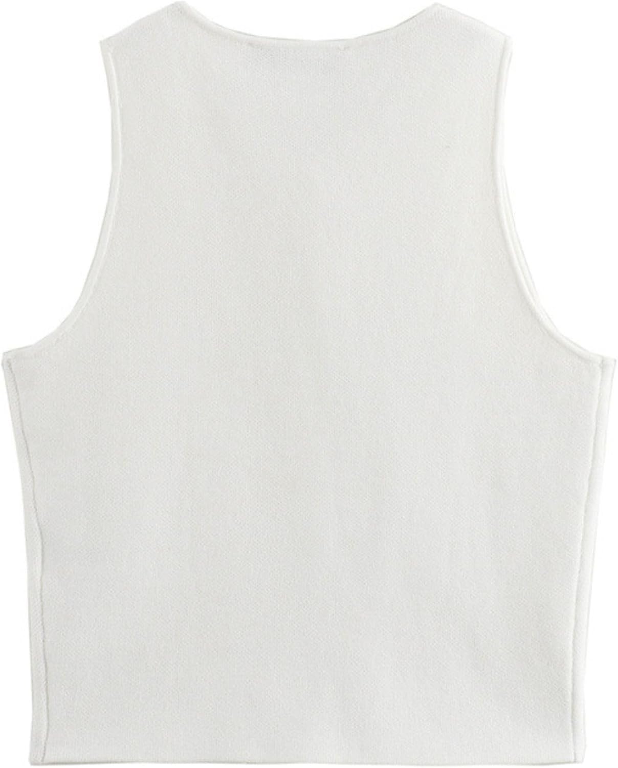 FindThy Women’s Cropped Knit Vest Trendy Crewneck Sleeveless Button Down Slim Fit Solid Color Summer Gilet Tank Tops - Image 4