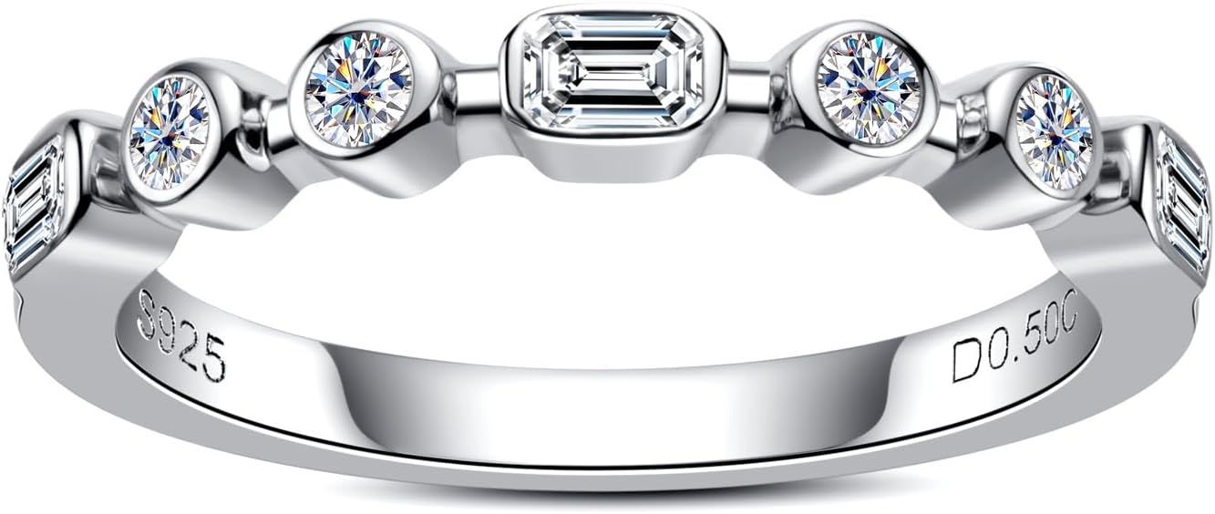 Moissanite Eternity Rings 1cttw D Color VVS1 Clarity Round Brilliant Cut S925 Sterling Silver Stackable Wedding Anniversary Bands for Women with Certificate