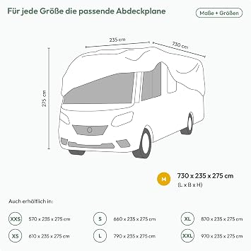 Motorhome Protective Cover - Weatherproof Motorhome Covers - High-Quality Motorhome Tarpaulin - 730 x 235 x 275 cm Protective Cover - Safe Protection Against Dust and Moisture