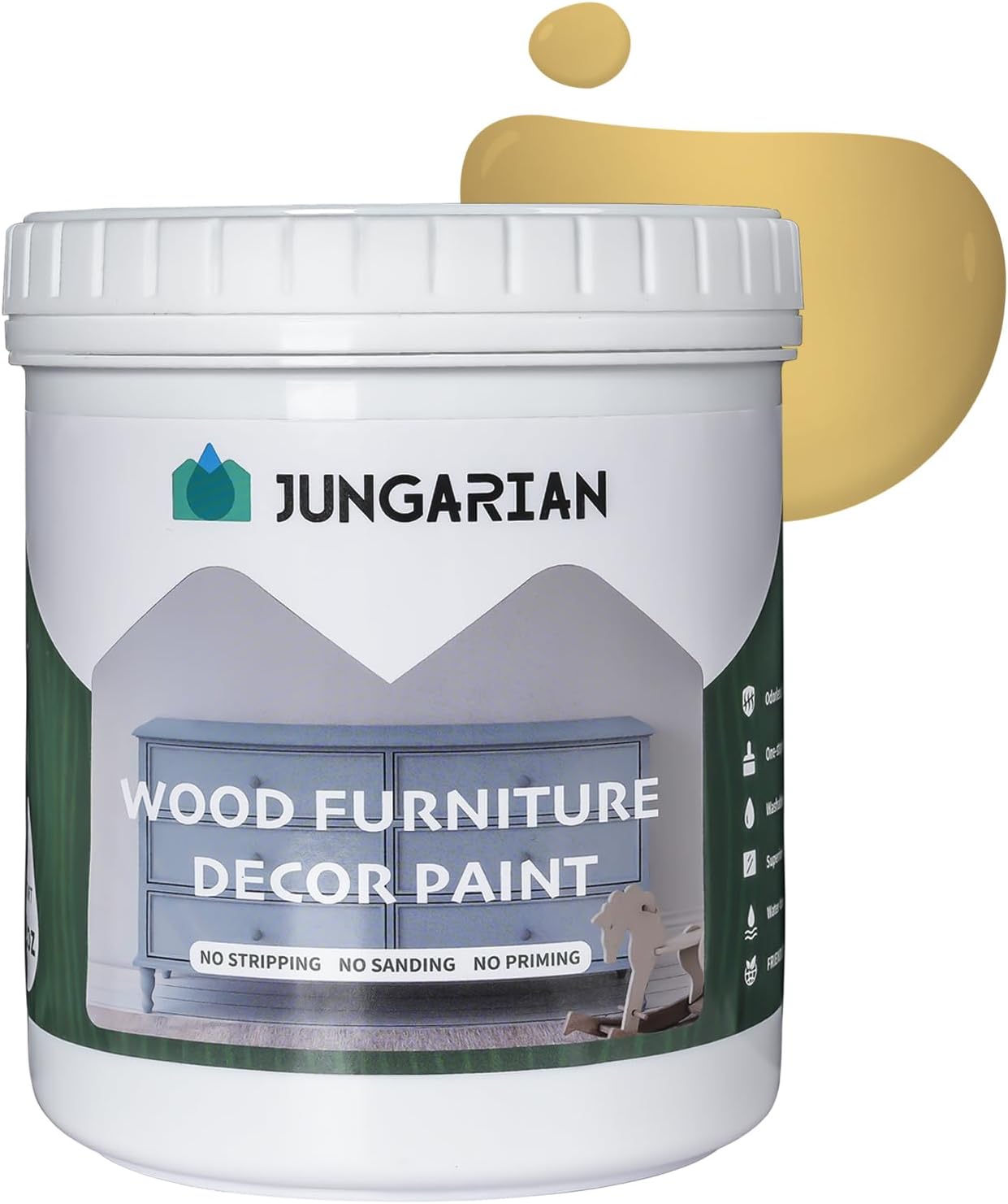 Furniture Paint 32oz - Water-based & Low Odor No Sanding One-Step Paint - Matte Finish Indoor Outdoor Wood Paint for Cabinets, Doors, Tables and Dressers, Antique Gold