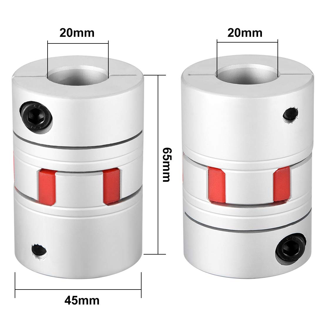 sourcing map Wellenkupplung 20mm bis 20mm Bohrung L65xD45 Flexibles Kupplungsgelenk für Servo-Schrittmotor