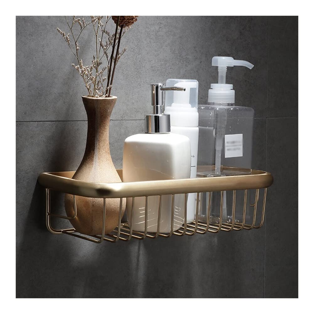 Shower Caddy Wall-Mounted Bathroom Accessories Brushed Gold Bathroom Storage Shelf Shower Basket Brass Shower Holder Rack Bathroom Organizer