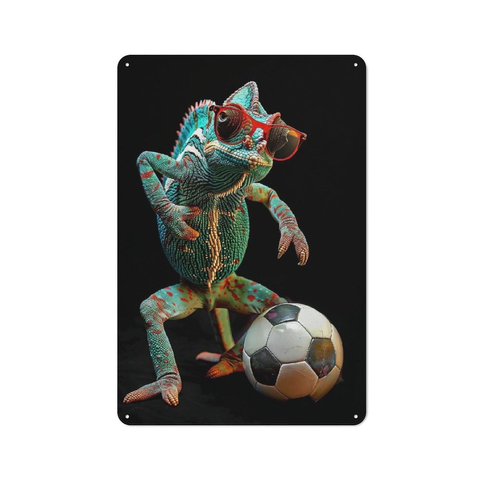 Junmoney Style Chameleon Soccer Player Vintage Tin Sign 30X20cm For Garage Wall, For Everyday Room Decor With A Vintage Look