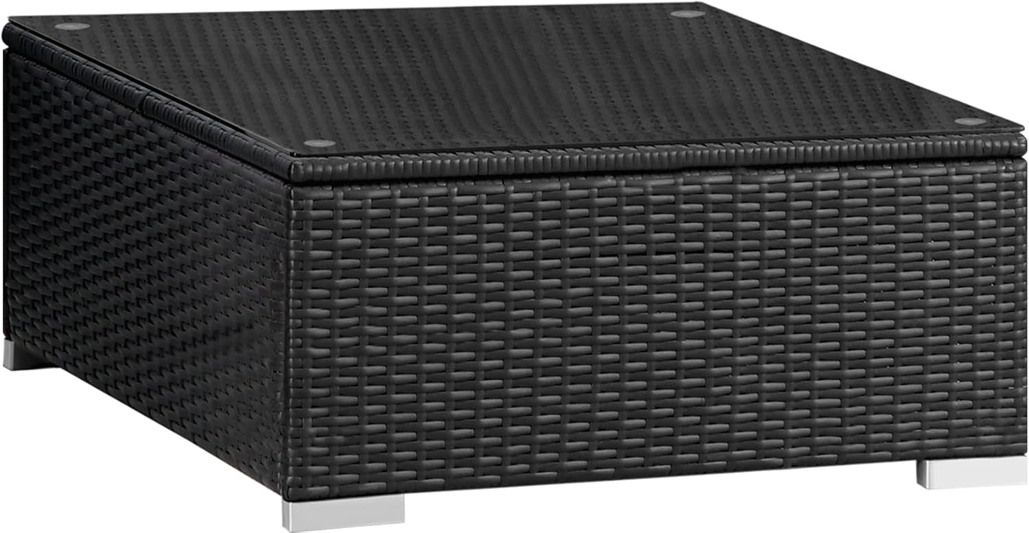 Betterland Patio Furniture Rattan Square Outdoor Coffee Tables, All-Weather Wicker Coffee Table with Tempered Glass Top for Living Room, Backyard, Balcony, Poolside, Garden (Black Brown) : Patio, Lawn & Garden