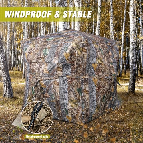 TYRSEN Hunting Blind 270°See Through Ground Blind with Hunting Chair,2-3 Person Deer Blind Pop Up Turkey Deer Hunting Blinds Tent