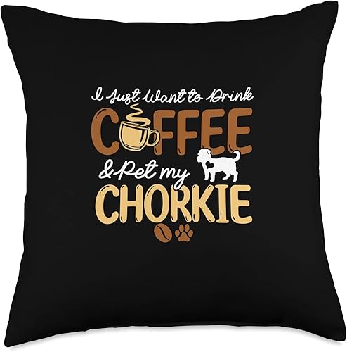 Coffee Lover Chorkie Dog Gifts for Women Dog Mom Divertida almohada para amantes del café, regalos para dueños de Chorkie, perro, mamá, papá, 18 x