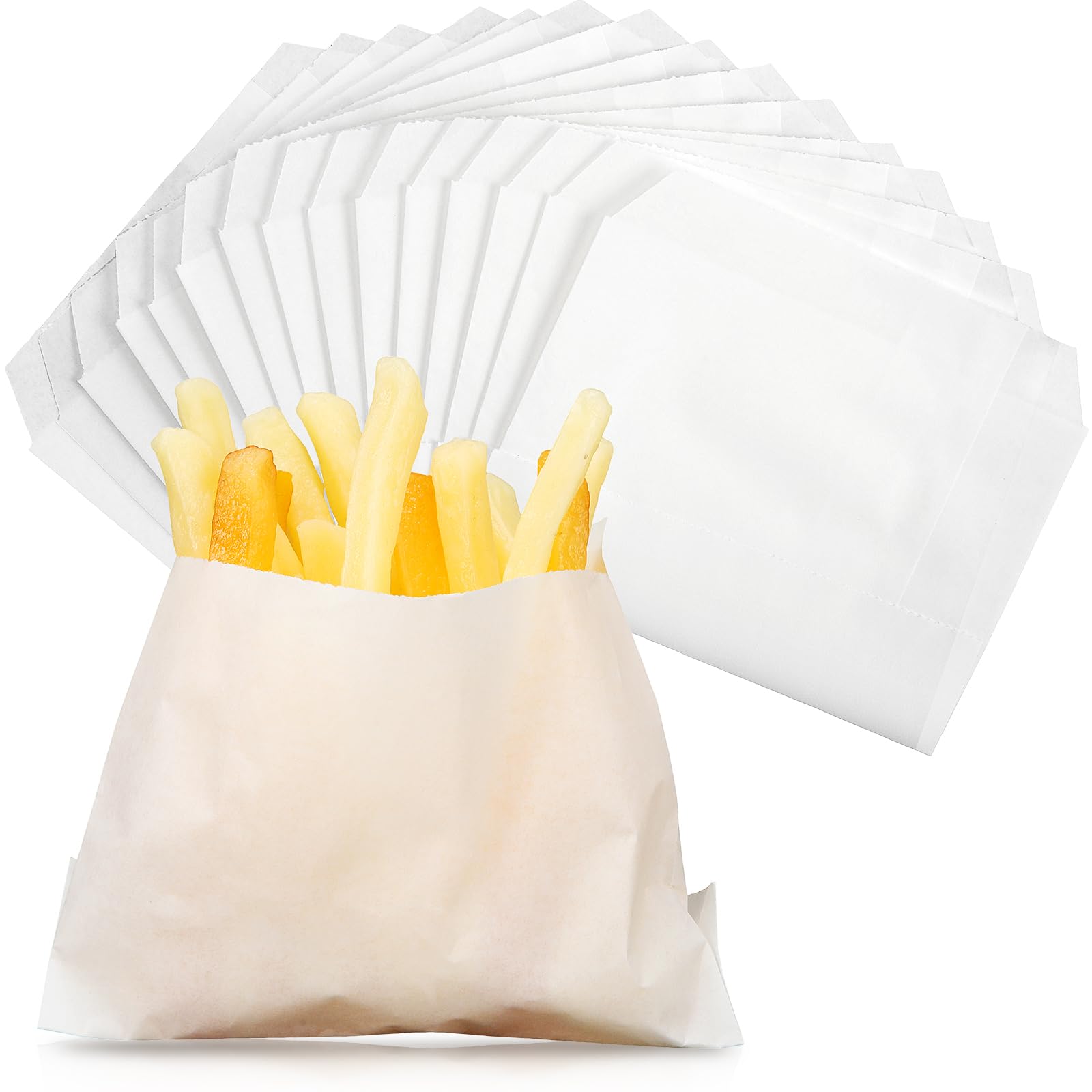 Zubebe 400 Packs French Fry Bags Grease Resistant Paper for French Fry Disposable Hash Fries Bag Bakery Cookies Candy Snacks(White,3.7 x 4.5 Inch)