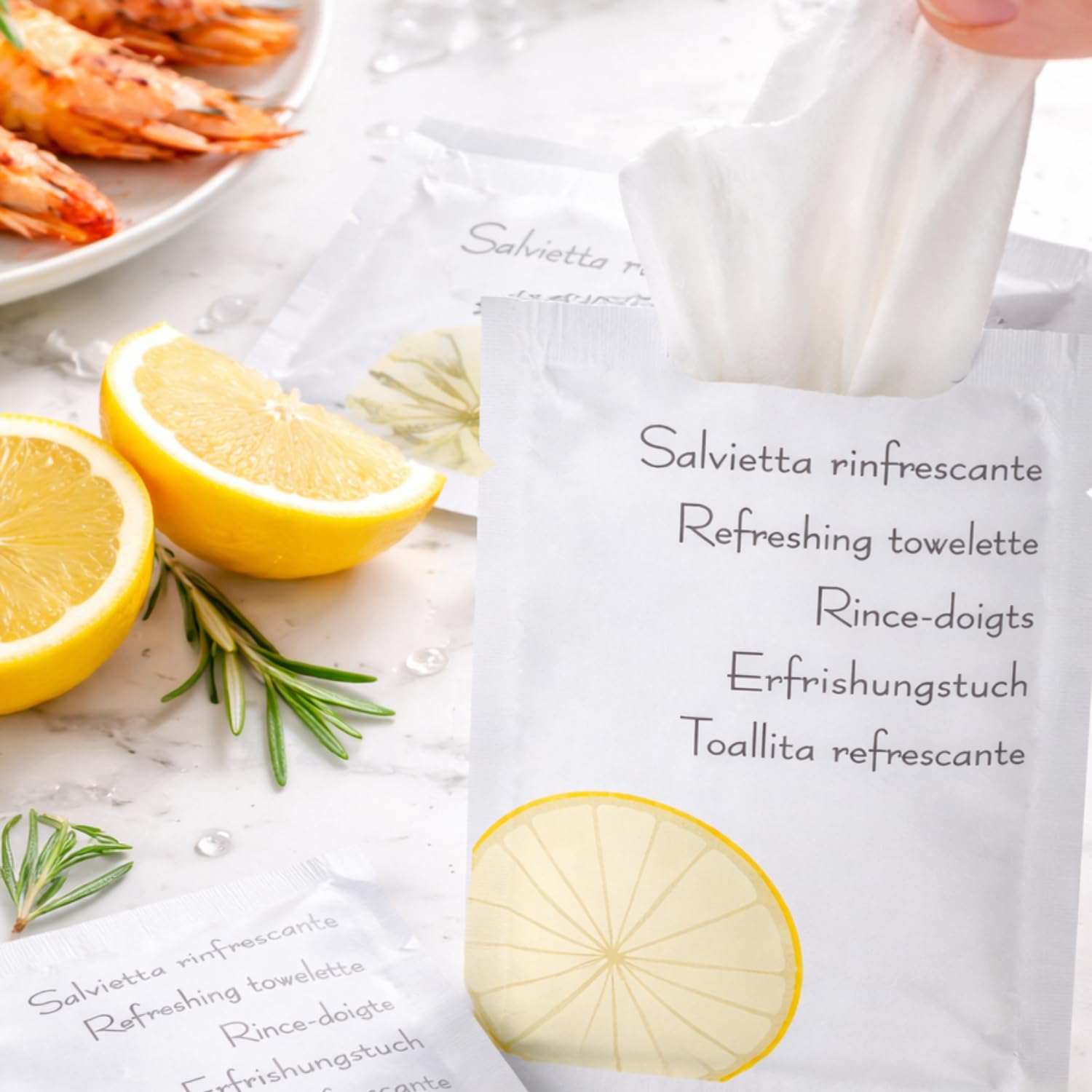 Virsus 1000 Salviette Umidificate a Limone in Carta, Misura 11,5x19 cm, Salviettine rinfrescanti per pranzi e cene a base di pesce, aperitivo wipe clean lemon towel