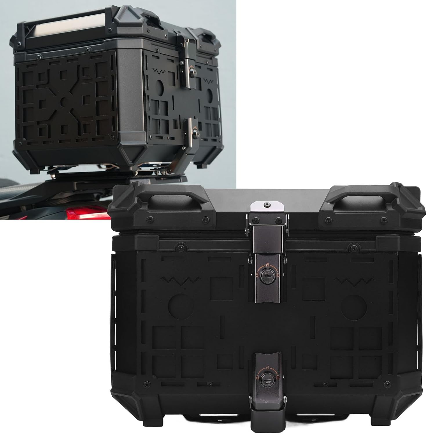 Fafeicy Rear Storage Box, Aluminum Alloy 45L Top Case, Arrow Storage Case, Compatible, Ideal for Riders and Adventures
