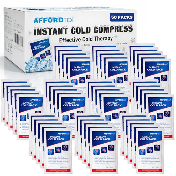 Image of 50 Instant Cold Pack, Large Size 7.5 x 4.5 Inches,Value Pack,Ready to use Ice Packs for Injury & Pain Relief (50 per Pk)