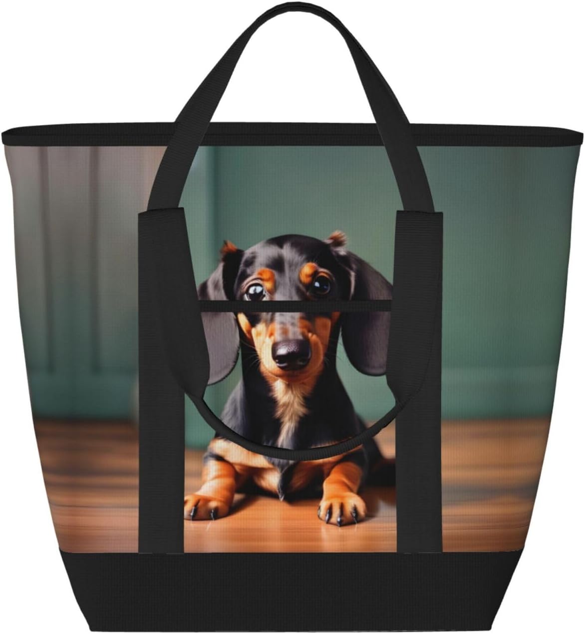 Cute Dachshund Duggee Print Large Cooler Bag Tote Bag,Reusable Grocery Bag,Lunch Box Bag, For Picnic Beach Camping