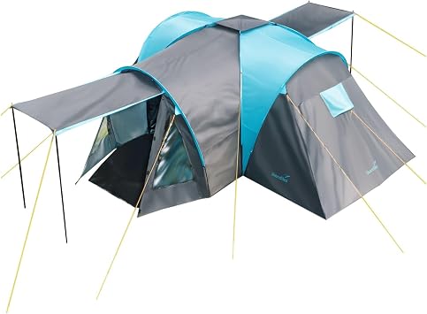 Skandika Hammerfest Family Dome Tent with 2 Sleeping Cabins, 200 cm Peak Height, Blue, 4-Person