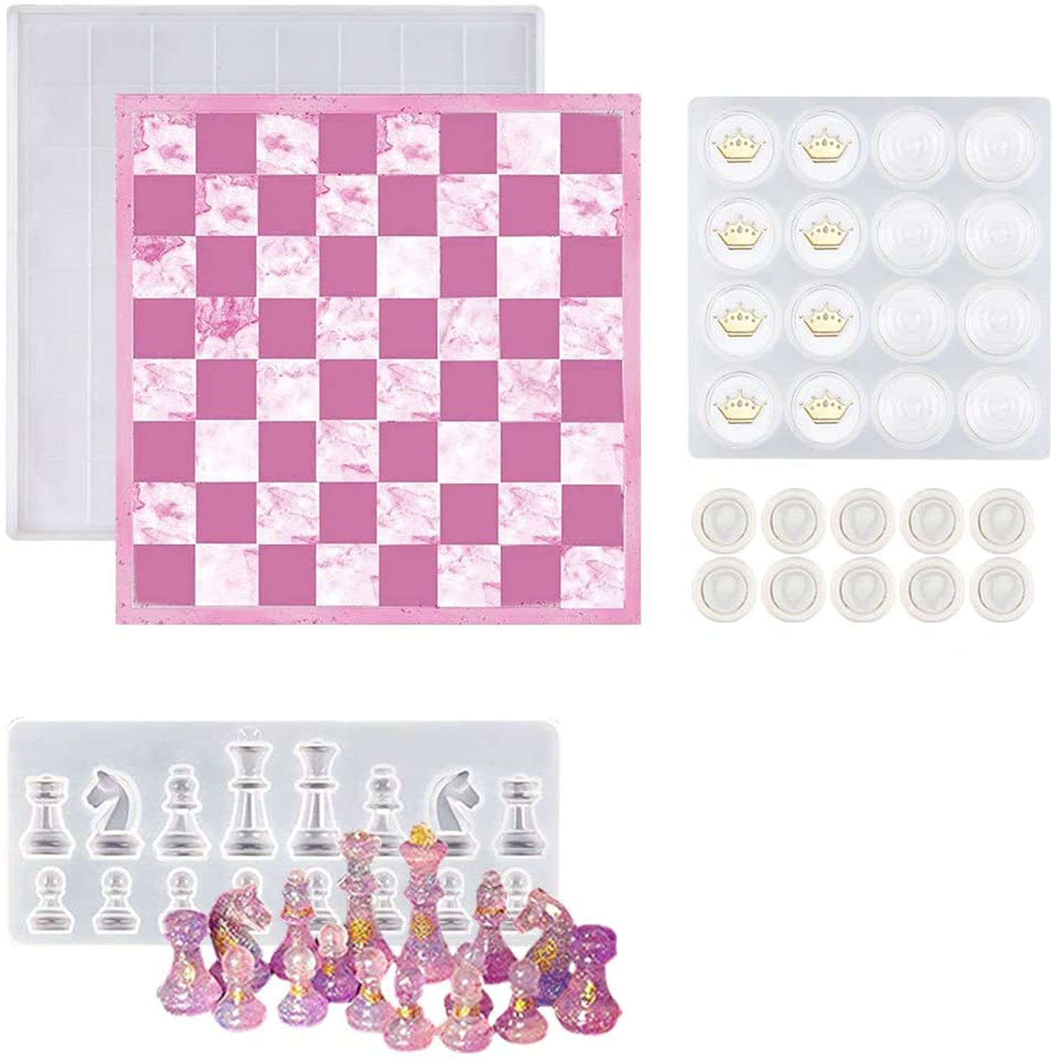 ELECDON Chess Board Silicone Resin Mould, Checkers Board Crystal Epoxy Resin Casting Mould for DIY Resin Crafts Making, Classic Checkers Board Game for Family Party Game