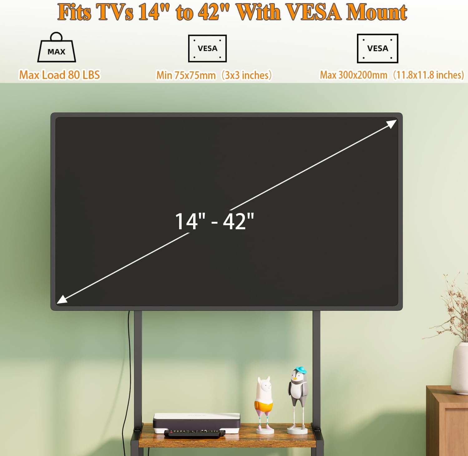 14 Inch to 42 Inch Small Corner TV Stand for Bedroom With 3 Tiers Storage Shelves, Floor Universal Television Stand With Mount For 40 Inch 32 Inch TV,Brown TV Table Shelf With Adjustable Feet, Sturdy