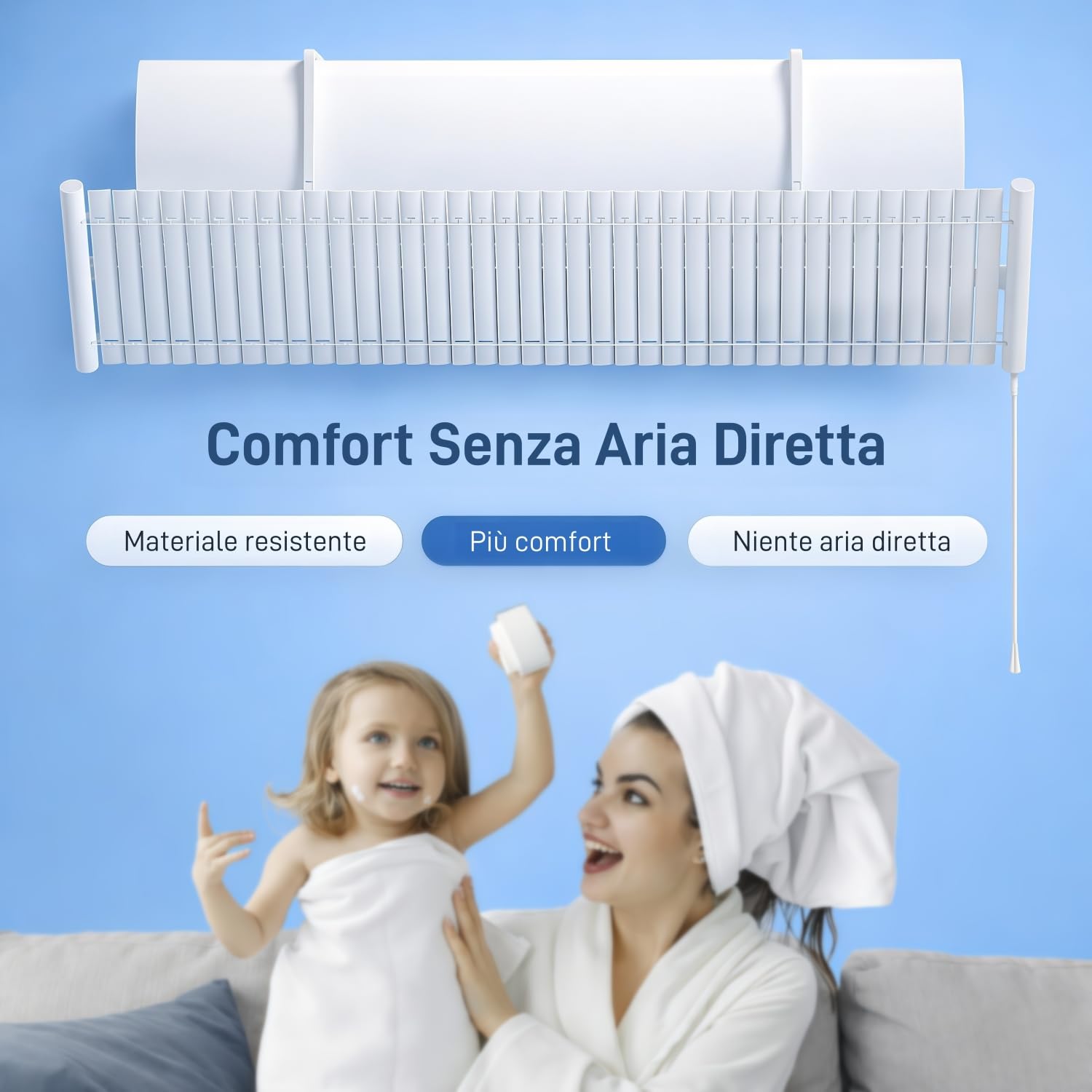 Deflettore Condizionatore, Deviatore Aria Condizionatore Regolabile in Alluminio per Split a Parete 70–100cm, Deflettore Aria Condizionata Anti Soffiaggio Diretto per Casa Camera Ufficio