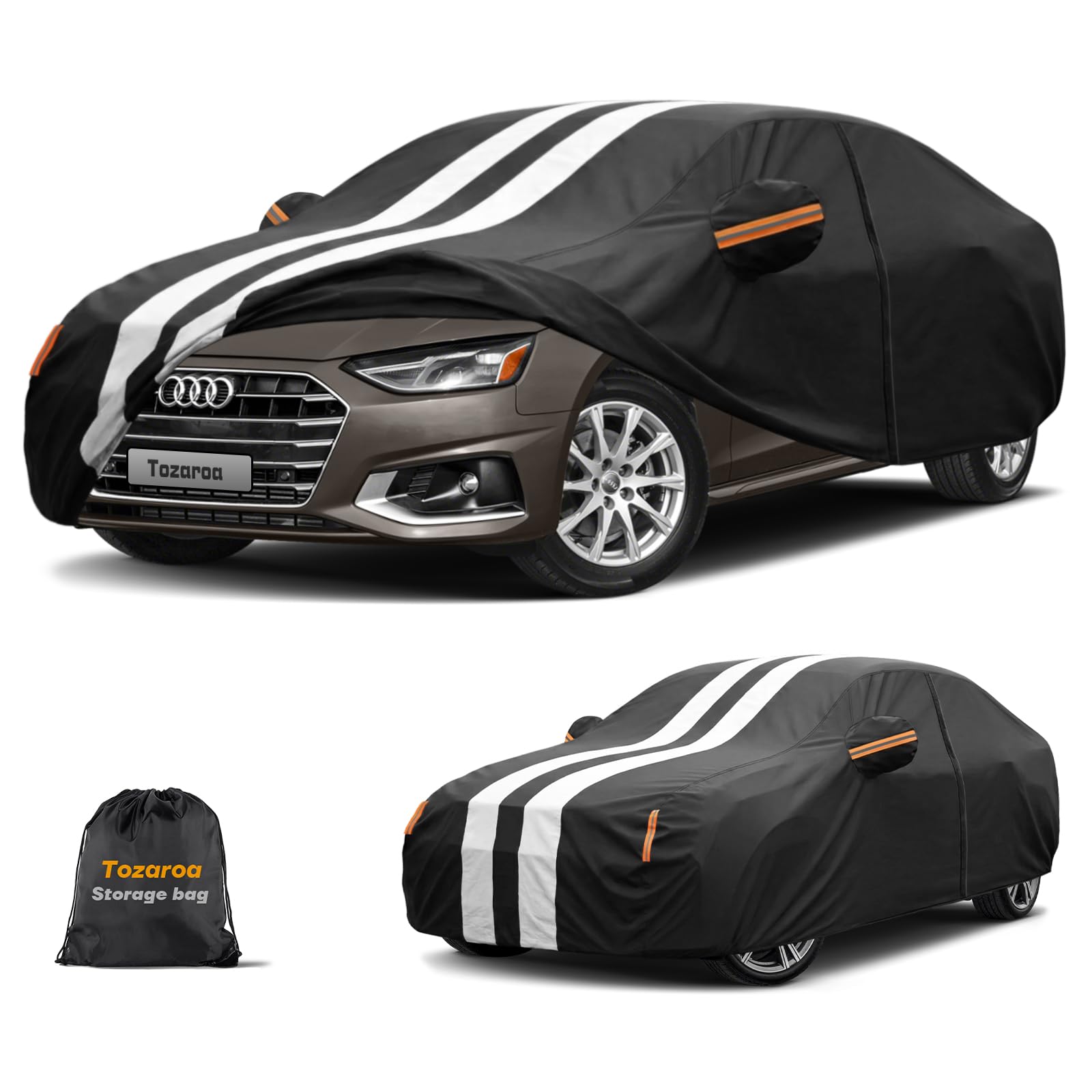 Multi-Layer Car Cover Custom Fit for Audi A4 (2007-2026), 100% Waterproof All Weather for Automobiles, Gift with Towel, Heavy Duty Car Covers for Rain Sun UV Protection with Door Zipper.