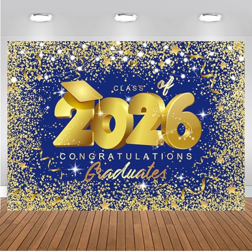 Fondo graduación azul y dorado 7x5ft Mocsicka miniatura 5