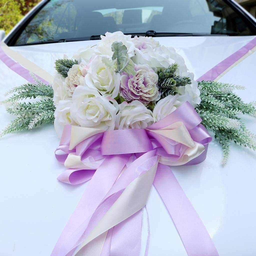Backbayiaia12 Stück künstliche Blume Auto Dekoration Hochzeit Bogen Schleife Ornament