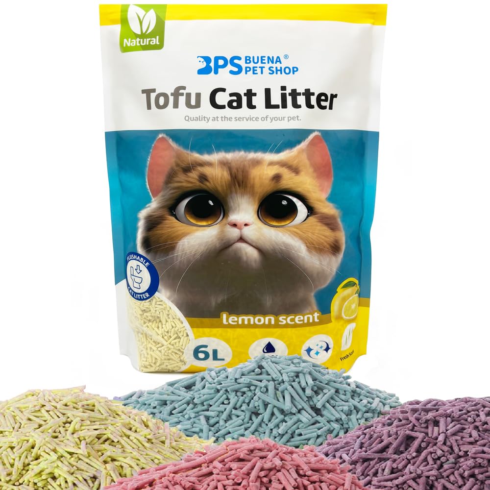 BPS Arena Aglomerante para Gatos Arena de Tofu para Gatos sin Polvo Fácil de Aglomerar Controla los Olores se Lanza en el Inodoro (1Pcs, Lemon) BPS-15455