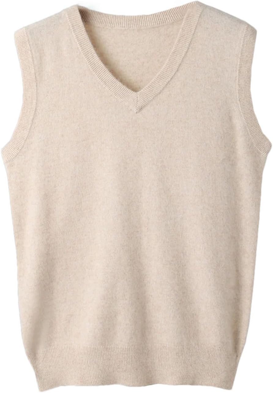 Men 100% Cashmere Vest Sleeveless Sweater V-Neck Vest Middle-Aged Warm Tops Knit Waistcoat Loose Outer