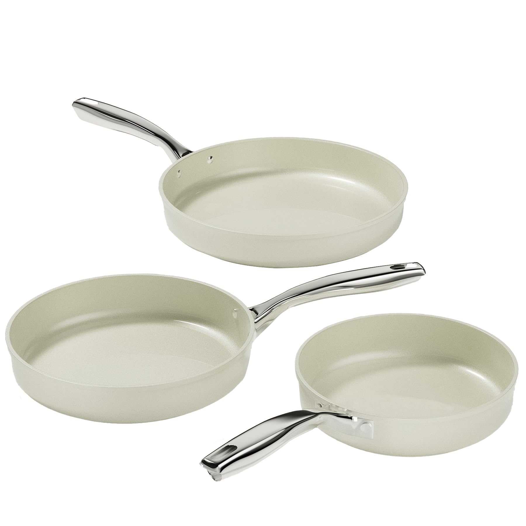 Koch Kode Juego de 3 Sartenes Antiadherentes 20/24/28cm, Sarten de Induccion Con Revestimiento Ceramica, Apto Para Lavavajillas, Sin PFOA ni PTFE ni PFAS, Blanco Lechoso