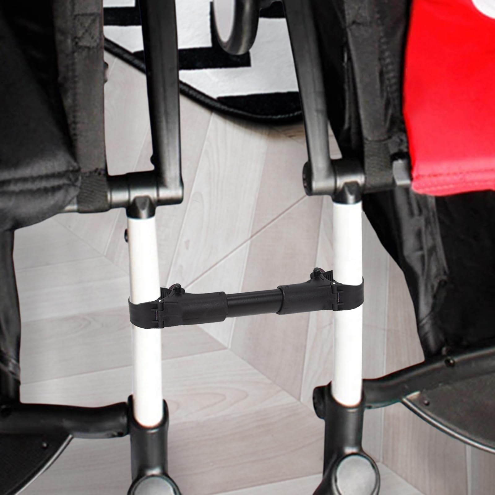 Perfeclan 3 Zwillings-Kinderwagen-Verbindungs aus Aluminiumlegierung, Sicherheits-Doppelschirm-Verbindungs, sicherer Riemen, schwarz