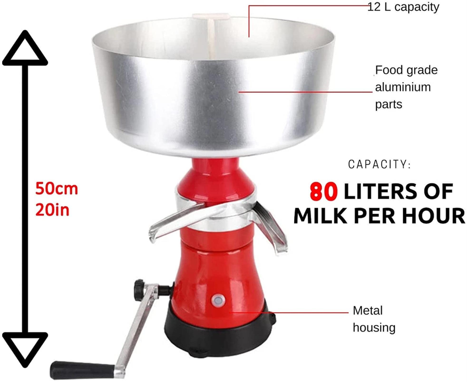 Separador manual de nata/Centrífuga de cocina/Máquina desgrasadora para convertir leche cruda o entera en nata y leche desnatada para leche de oveja, leche de cabra u otros productos lácteos
