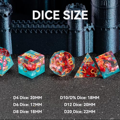 image for Fugacity DND Dice Set,Handmade Sharp Edge 7 Piece Resin Dice-Dungeons 