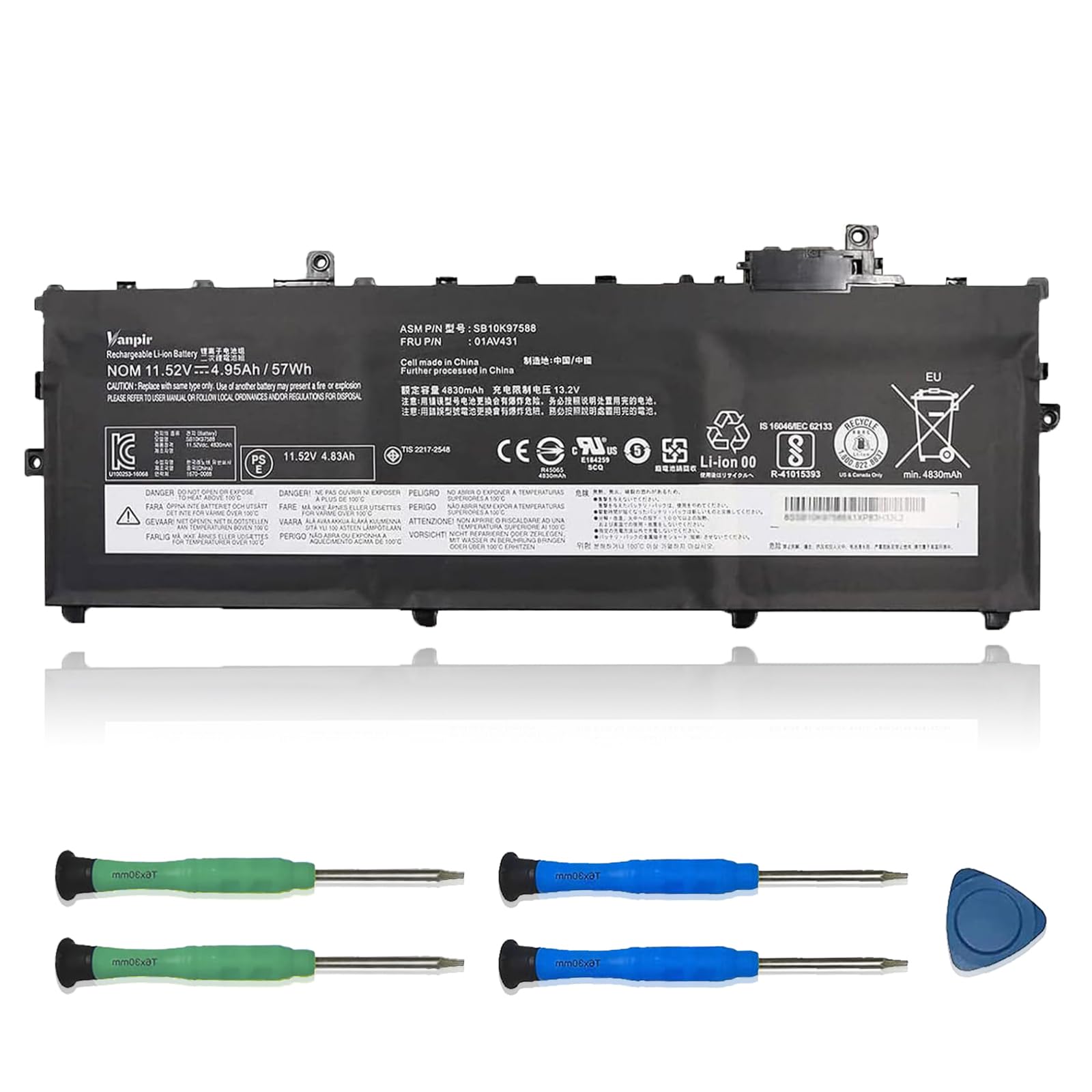 VANPIR 01AV431 Laptop Battery 11.52V 57Wh 4950mAh Replacement for Lenovo ThinkPad X1 Carbon 5th Gen/X1 Carbon 6th Gen Series Notebook 01AV430 SB10K97587 SB10K97588 01AV494 01AV429 SB10K97586