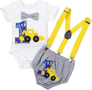 FYMNSI Baby,Clothing,Baby Boys 0-24m,Outfits & Clothing Sets FYMNSI Baby Boy's First Birthday Cake Smash Outfit Cotton Shorts Sleeve Romper + Shorts + Y-Back Suspenders 3pcs Clothes Set