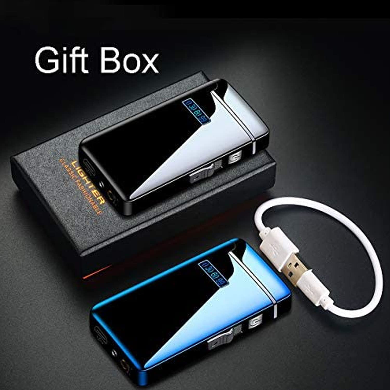 Briquet Plasma à Double Arc avec Affichage de la Batterie Jet Flame Turbo Torche Coupe-Vent sans Flamme Gadget pour Homme pour Bougies Feux d'artifice Cigarette Pipe Cigare