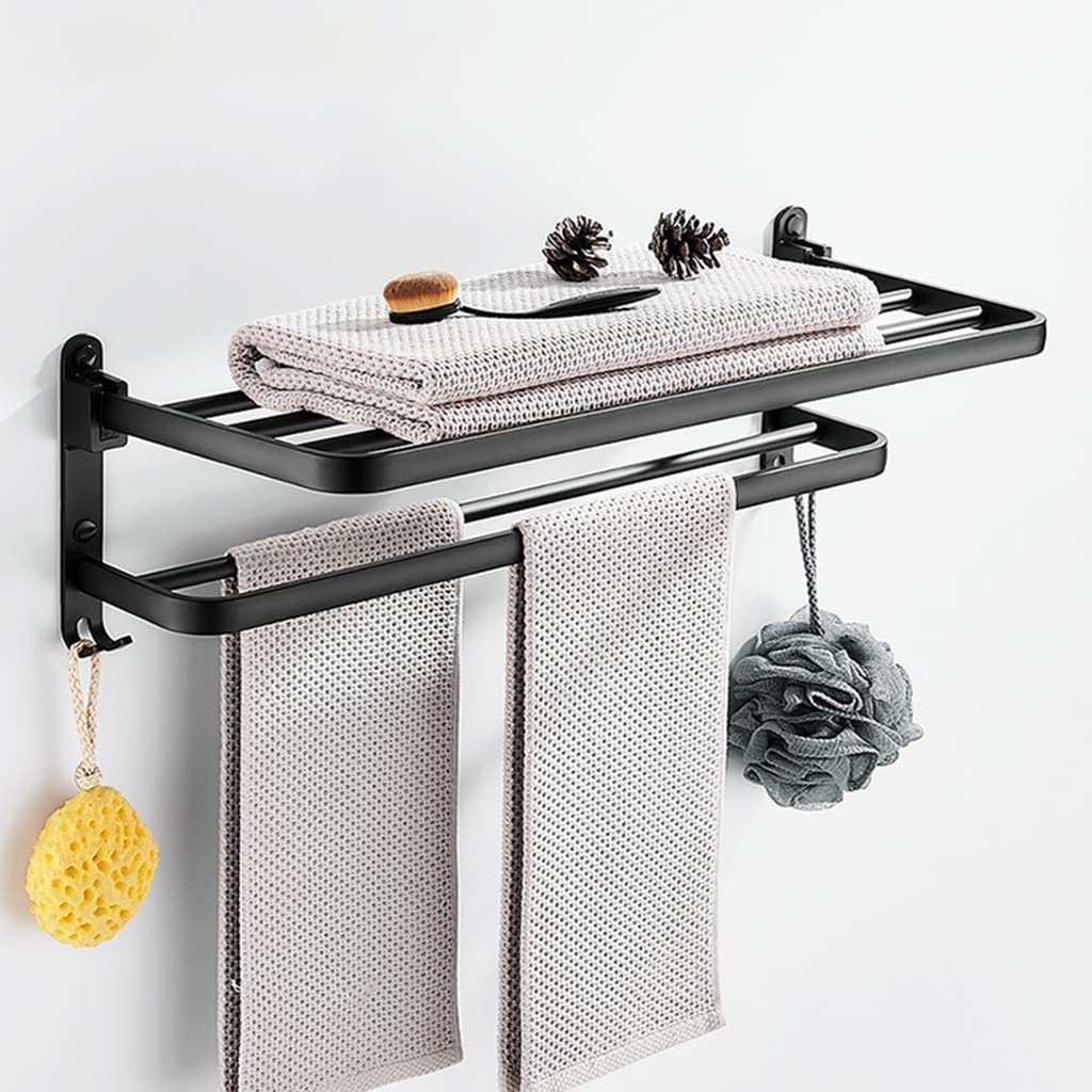 GLETSF Towel Racks, Bathroom Towel Rack Wall Mounted Towel Holder,Towel Rack,Wall Mounted Folding Towel Holder Storage Shelf With Hook,Bathroom Accessories Practical