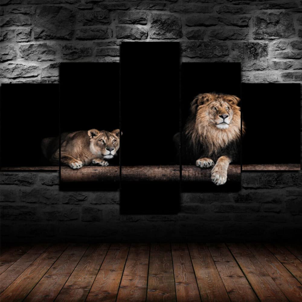 RAPSANI 5 teiliges wandbild Tiere 5 stück leinwand wandkunst,5 teilig leinwand wanddeko wohnzimmer,leinwanddruck 5 teilig bilder wohnzimmer modern groß,mit rahmen,Löwen,xxl 150x80cm