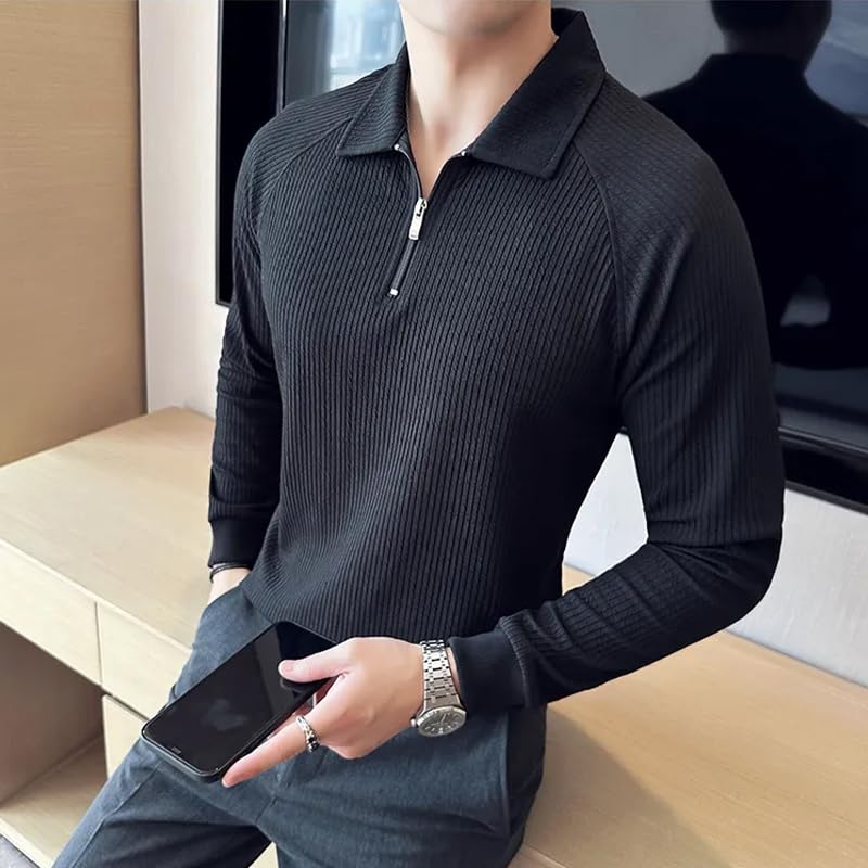 Image of madfrog Men Solid Polo T-Shirt | Soft Polyester Fabric | Regular Fit | Collared Neck | Sports & Casual Wear (in, Alpha, M, Regular, Black Colour)
