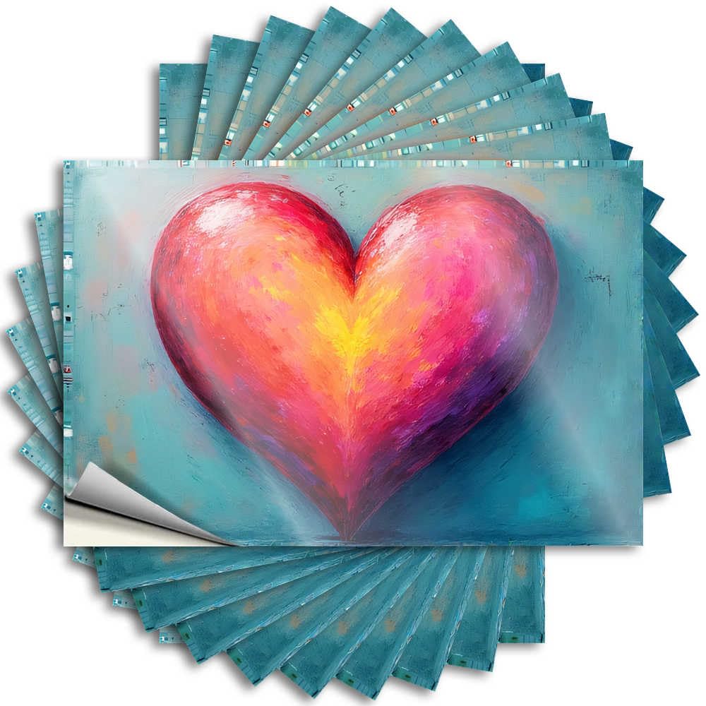 Abipuir Car Stickers Colorful Heart Painting on Blue Background 10pcs Car Stickers and Bars for Home Decoration (12x18cm)