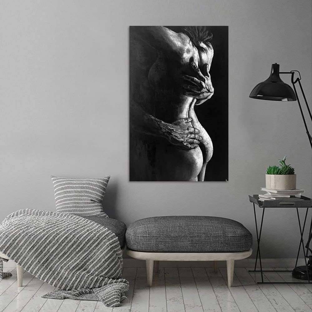 Condition photo showing New/Like New for black and white canvas wall art couples decorative painting for bedroom modern women pictures wall decor artwork living room home decorations stretched and wooden framed - 28" w x 44" h art04 44"l x 28"w