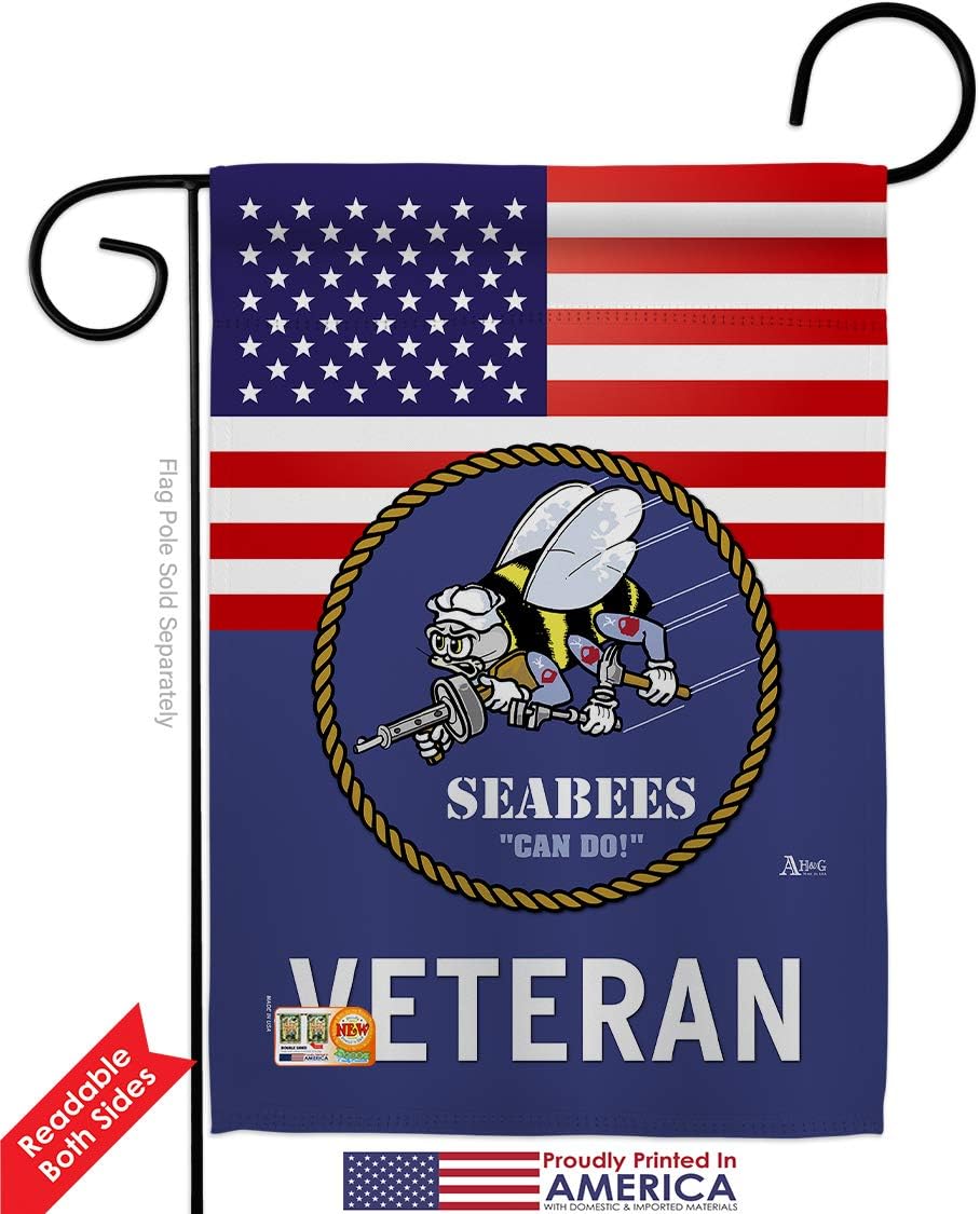 US Seabees Veteran Garden Flag - 2pcs Pack Armed Forces Navy USN Seabee United State American Military Retire Official - House Decoration Banner Small Yard Gift Double-Sided Made in USA 13 X 18.5