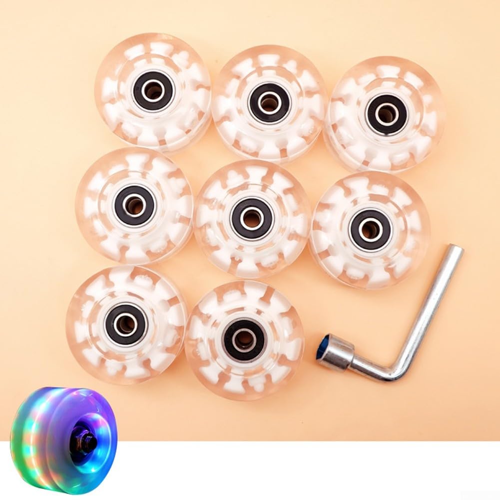 8 ruote per pattini a rotelle con luci a LED, 58 mm, in poliuretano, con cuscinetti in acciaio al carbonio, per pattini a doppia fila e quad (rosa, blu, verde)