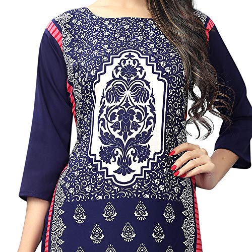 Image of 1 Stop Fashion Women's Blue-Coloured Crep Knee Long W Style Kurtas /Kurti