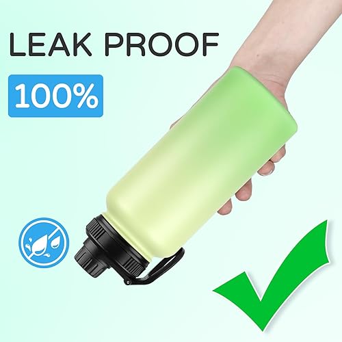Miniatura 5 de DOMICARE Botella de agua aislada de 40 onzas a granel, botella de agua deportiva de acero inoxidable aislada al vacío con tapa de popote y tapa de