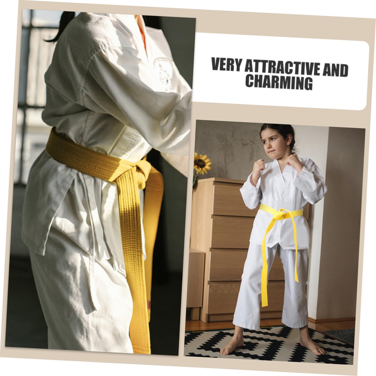 Cinturón de Karate de Algodón Amarillo para Taekwondo, Ligero Decoloración, Paquete de 2 Piezas para Adultos y Adolescentes en Deportes de Artes Marciales