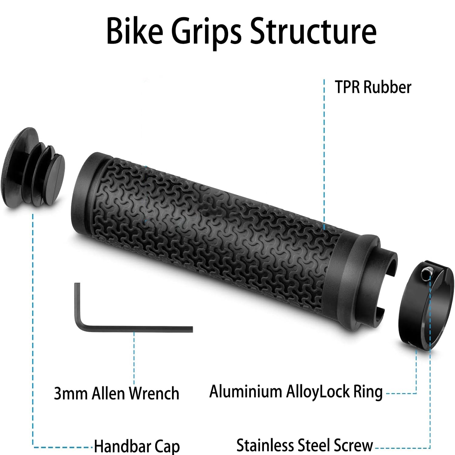 MOLHEM Bike Handlebar Grips, Non-Slip Mountain/BMX/Scooter Grips, Soft Rubber for Secure Grip Includes 2 Allen Wrenches (MTB - Image 3