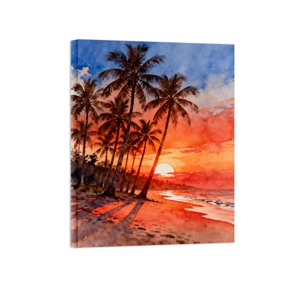 OZPWBVY Palm Tree Sunset Landscape Canvas Prints Ready to Hang 70x90cm Wrapped Canvas