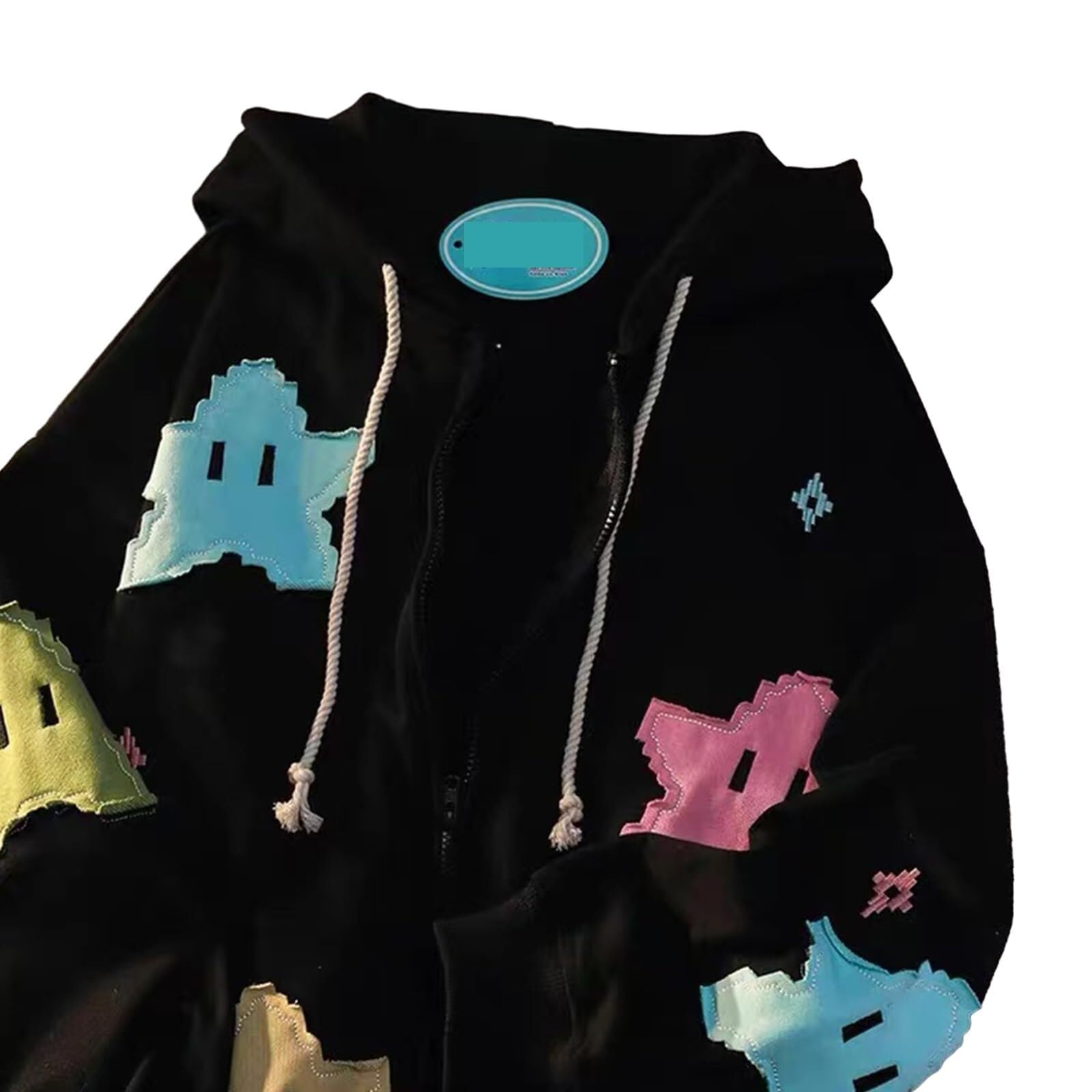 Damska nastolatka dziewczyna nadruk gwiazdy Y2K Zip Up bluzy z kapturem kurtka bluza urocza jesienna kurtka z kapturem ubrania