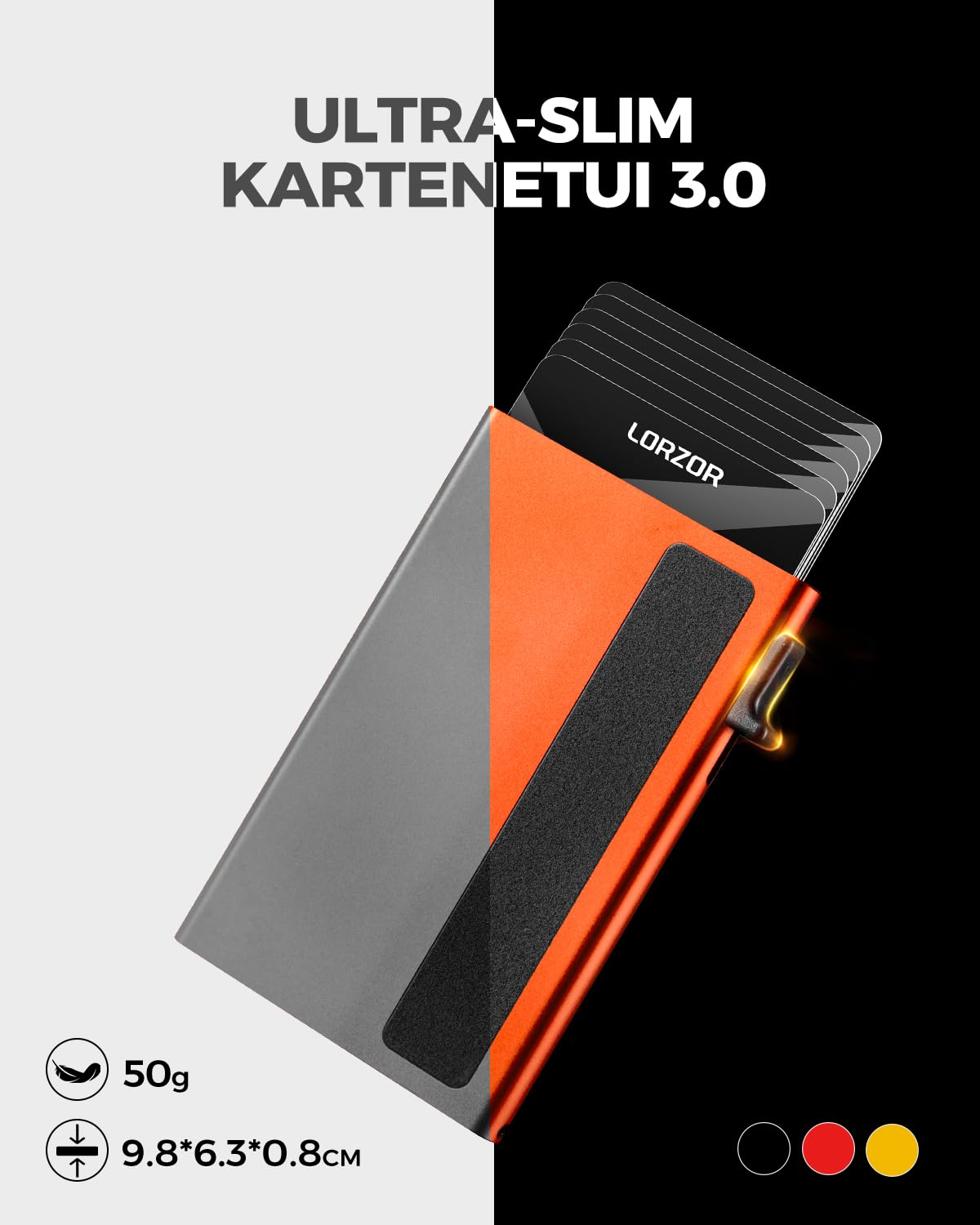 LORZOR Kartenetui mit Magnetischer Verschluss, Slim Wallet mit Münzfach, Geldbörse Herren RFID Schutz, Portmonee Herren Portemonnaie für 10 Karten, Smart Wallet, Geldbeutel (Orange)