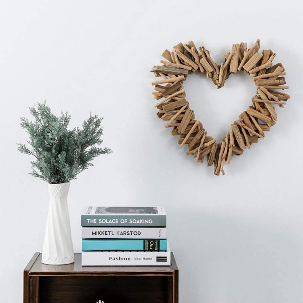 Wicker Heart Wreath Heart-Shaped Driftwood Wood Carved Wall Hanging Ornament for Wedding Birthday Party Decoration